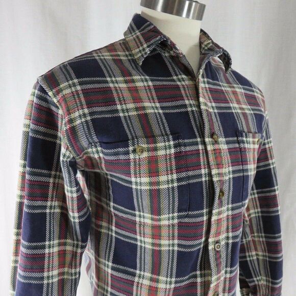 Vintage Eddie Bauer M Heavy Twill Red Blue Green Plaid Button Front Shirt - Picture 3 of 11